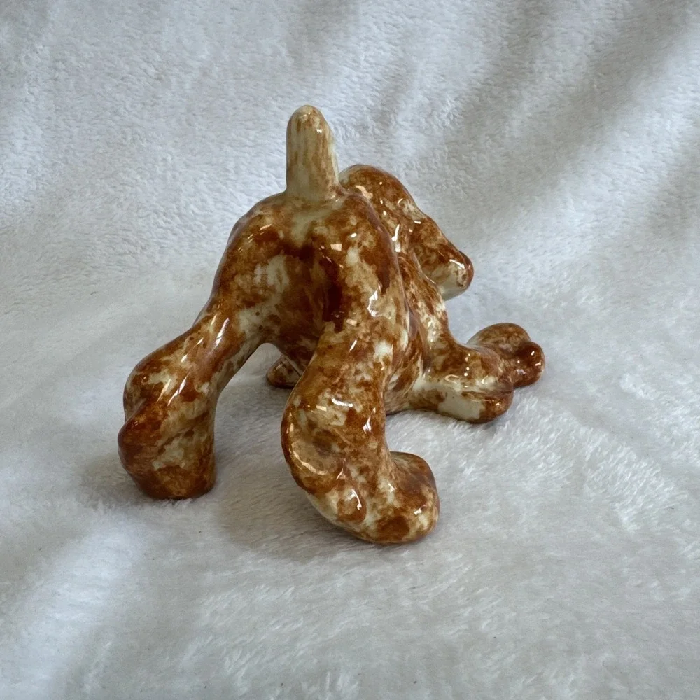 Vintage Ceramic Cocker Spaniel Dog Figurine Playful Pose Brown White
